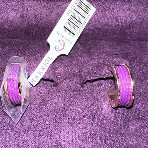 Charriol luxurious purple cable and gold stainless steel huggie earrings